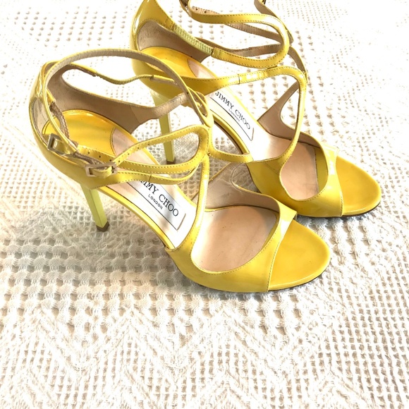 Jimmy Choo London women's shoes 4" heel yellow patent leather strappy size 38/8 - Picture 3 of 14